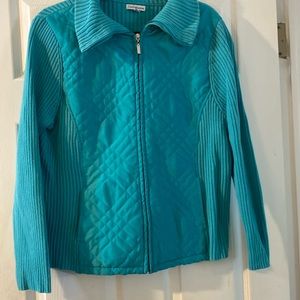 Croft & Barrow teal quilted and knit zip up sweater